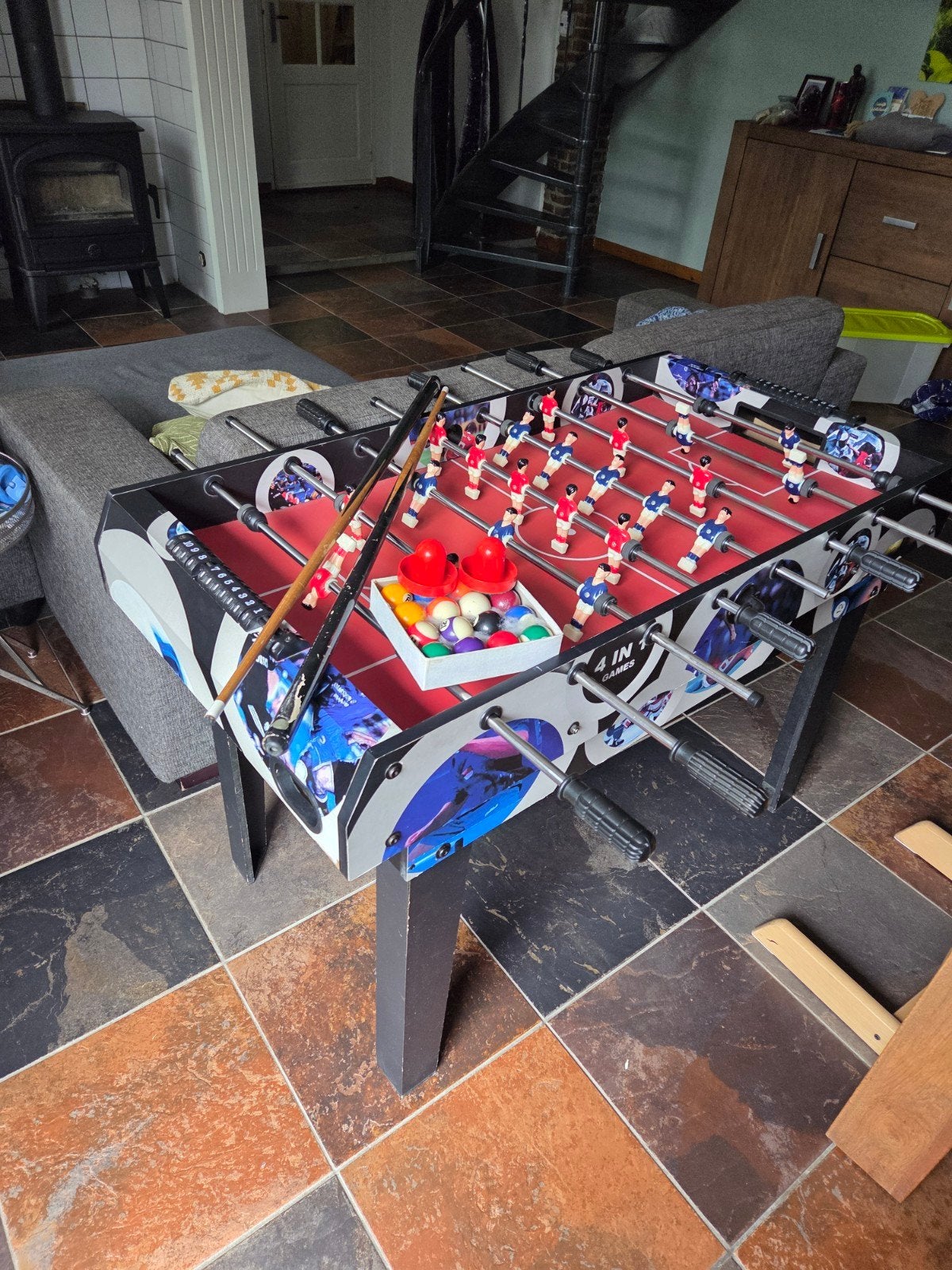 4 in 1 speeltafel (voetbal, biljard, hockey, pingpong), Ophalen, Gebruikt
