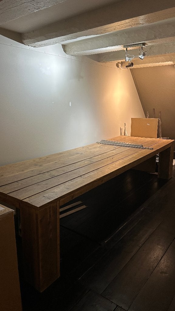 Zeer ruime houten tafel (360x119x78 cm), Ophalen, Gebruikt, 200 cm of meer, Vijf personen of meer