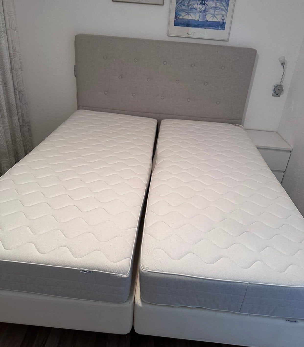 Boxspring 180x200 met hoofdbord en matrassen ( OPHALEN €100), Ophalen, Gebruikt, Tweepersoons, 180 cm