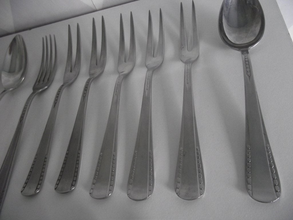 21 vintage NONA parelrand Art deco bestek RVS 1930-1940 p st, Ophalen of Verzenden