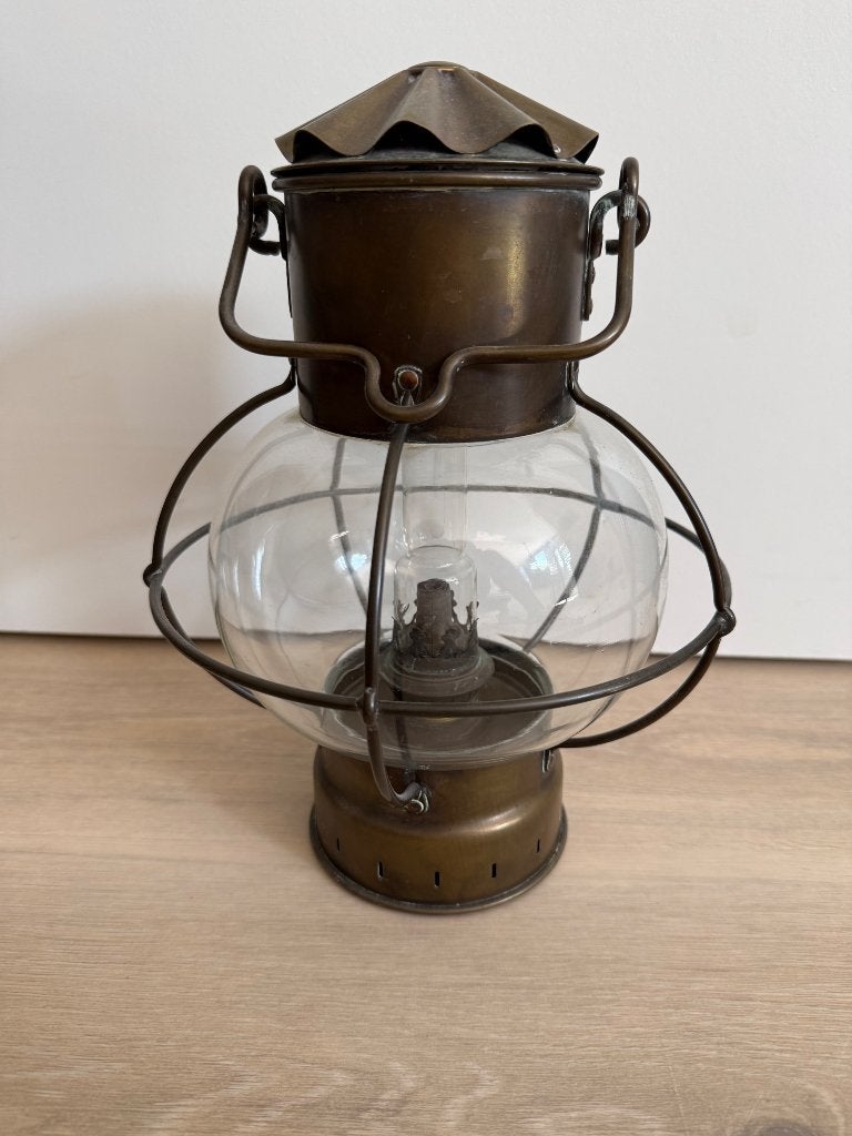 Antieke koperen scheepslamp, Antiek en Kunst, Ophalen