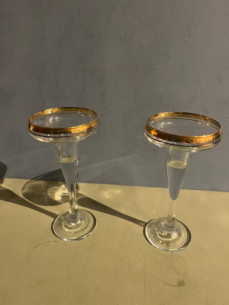 glazen kandelaar set met gouden rand, Ophalen of Verzenden, Nieuw, Overige materialen, Minder dan 25 cm