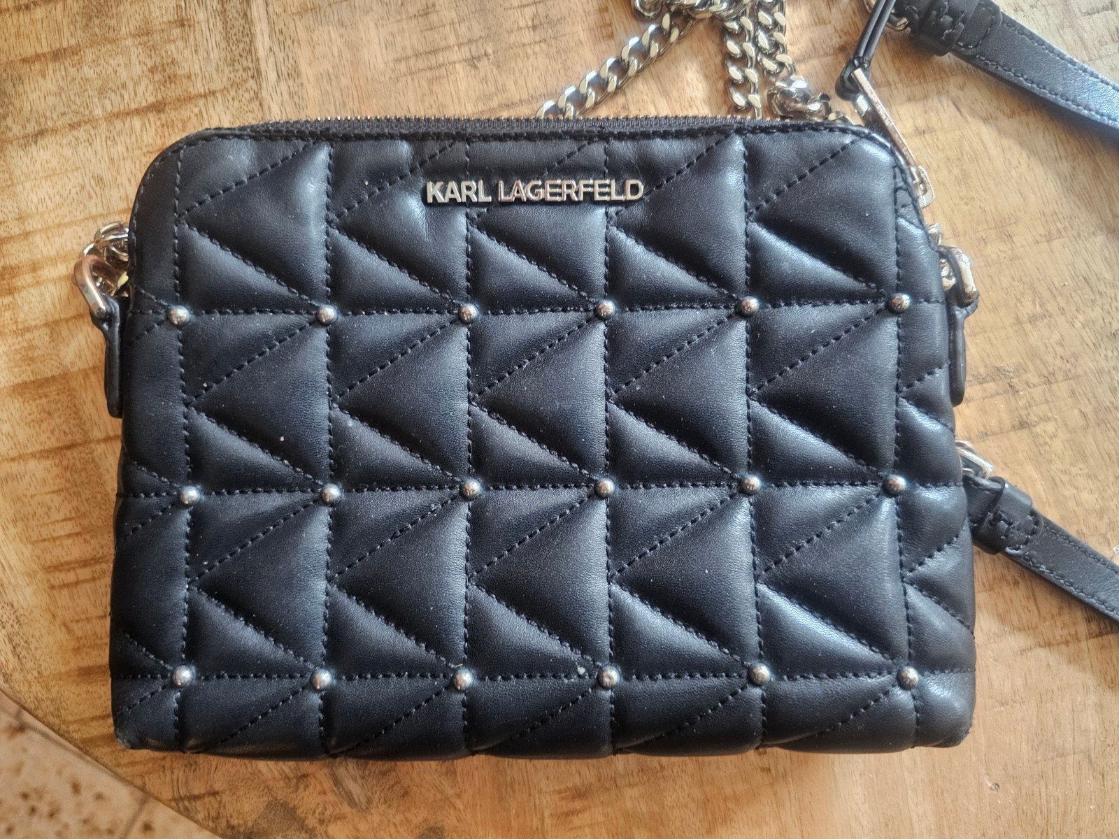 Karl Lagerfeld Zwart Gewatteerd Schoudertasje met Studs, Ophalen of Verzenden