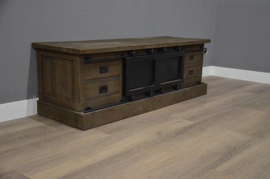 Industrieel tv meubel stalen deuren 150 cm, Ophalen, Nieuw, Hout
