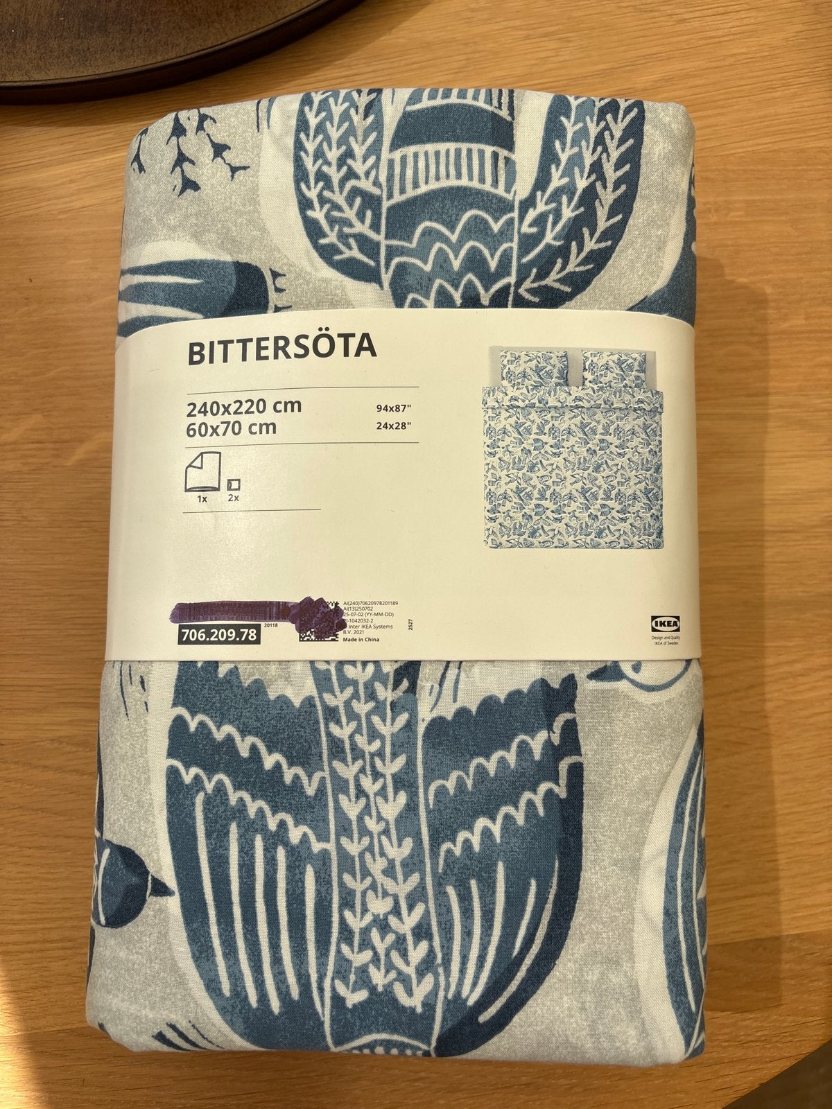 IKEA BITTERSÖTA Dekbedovertrek 240x220 cm met kussenslopen, Blauw, Dekbedovertrek, Ophalen of Verzenden, Nieuw