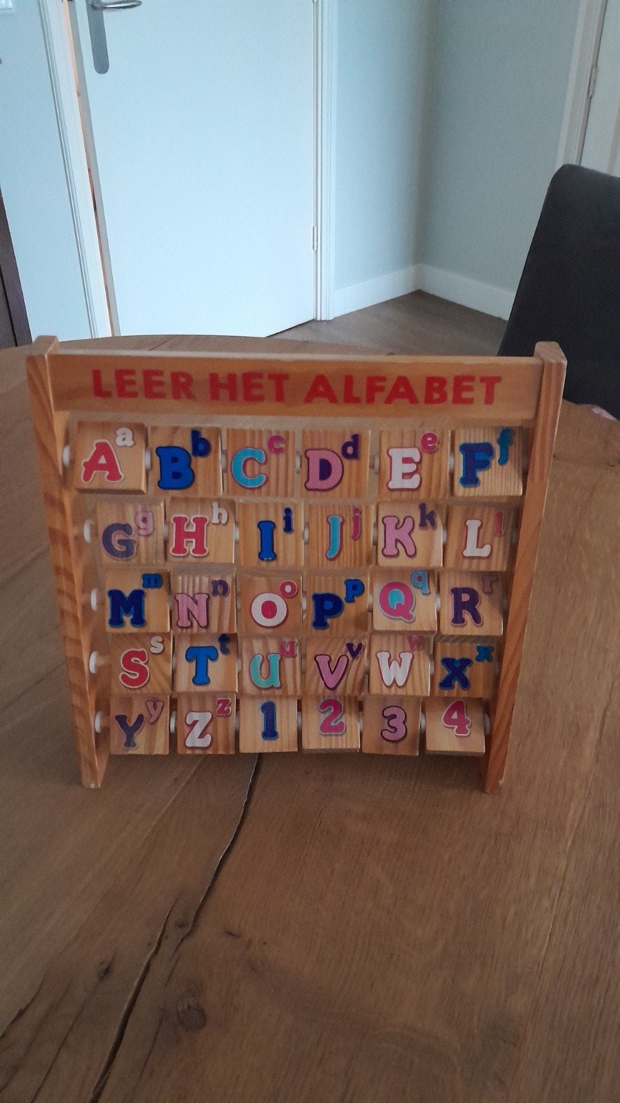 Houten Alfabet  en telraam,draaibare blokjes, In nette staat, Ophalen of Verzenden, Zo goed als nieuw