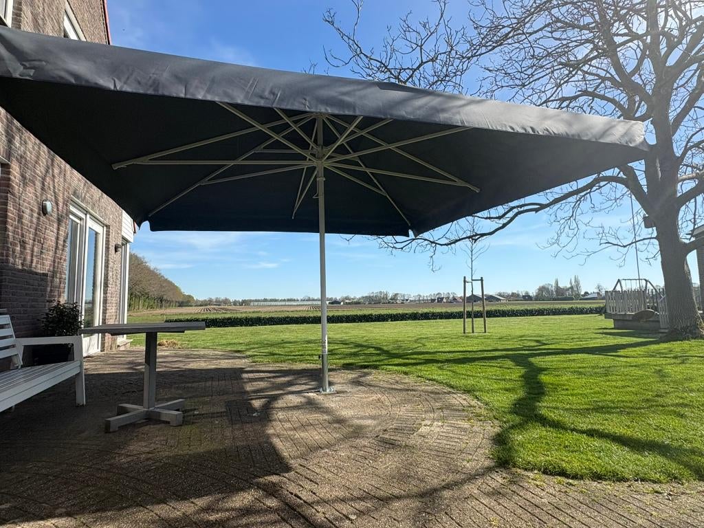 Professionele horeca parasol 4x4 meter – nieuw in doos, Nieuw, Ophalen of Verzenden, Waterdicht, Stokparasol