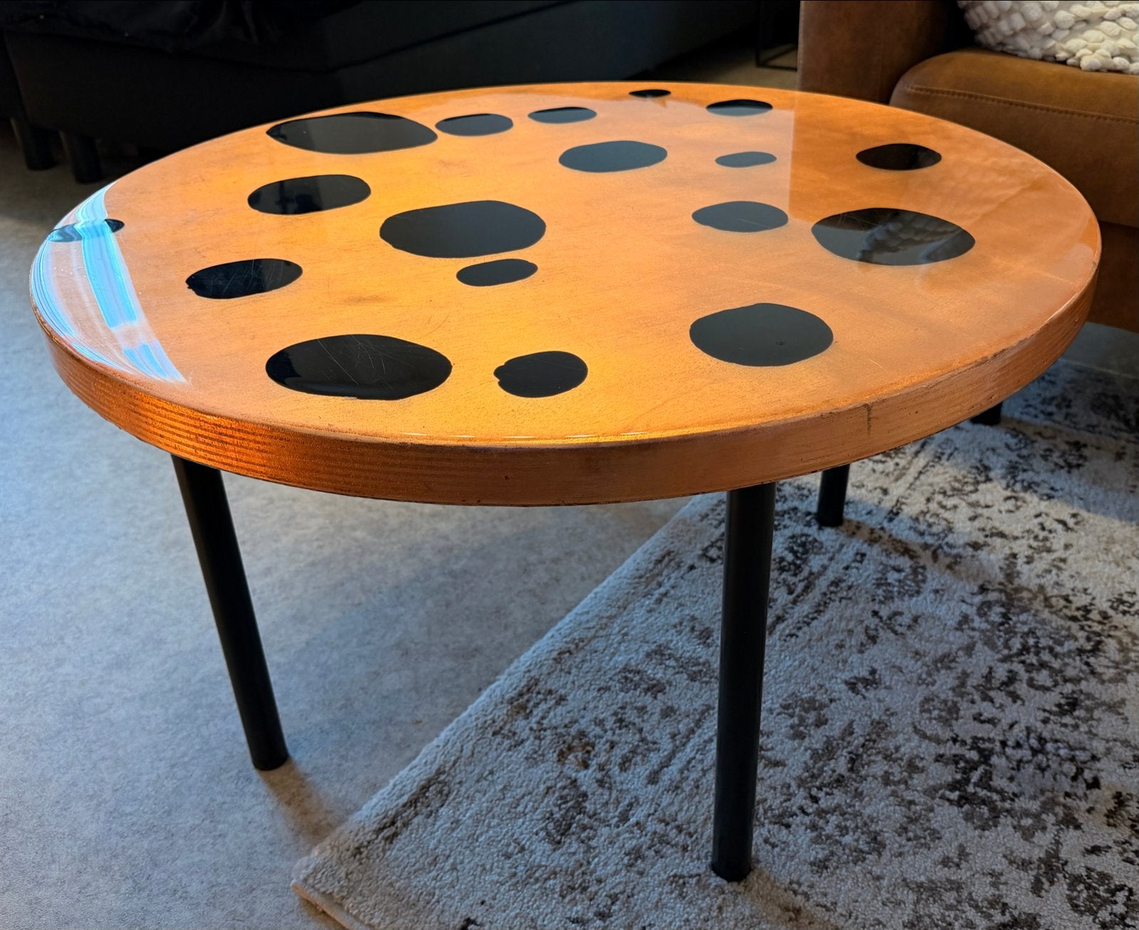 Handgemaakte epoxy salontafel Ø80 cm, Ophalen, Gebruikt, Rond, 50 tot 100 cm