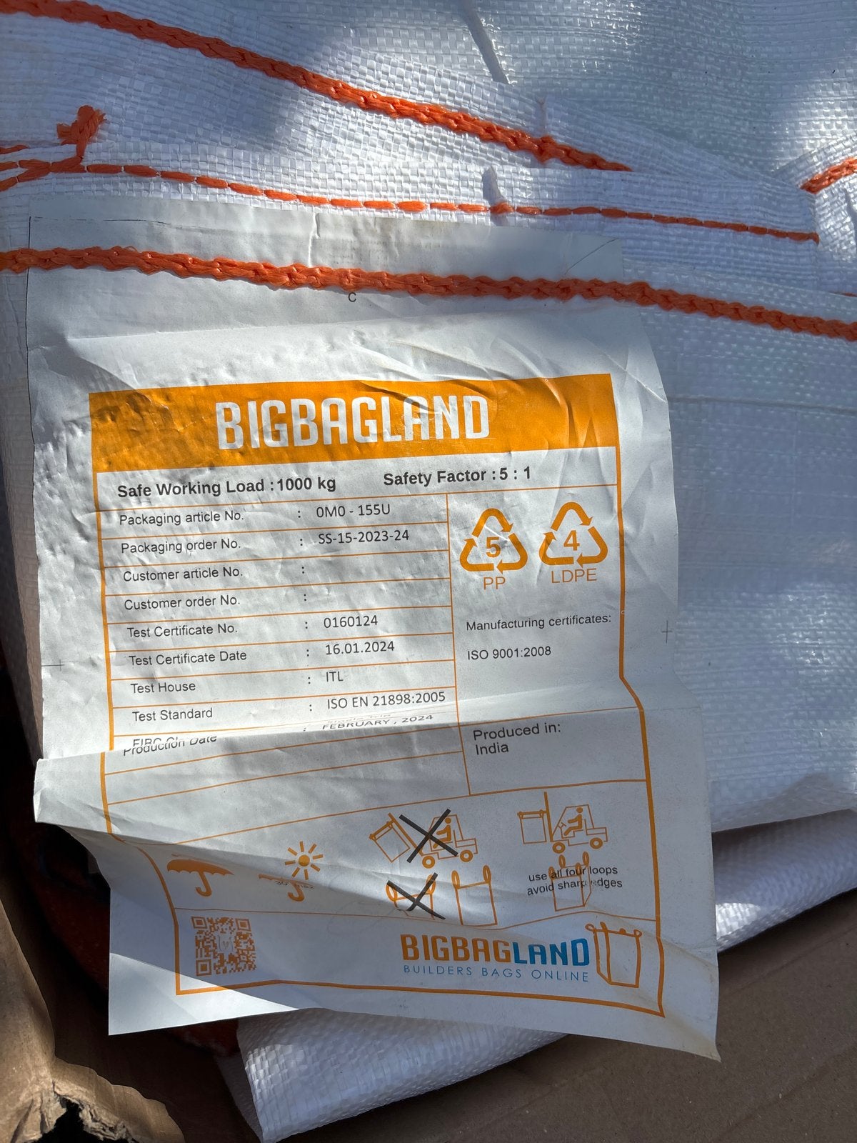 5 Big Bags 1000 kg - Nieuw en Ongebruikt, Doe-het-zelf en Verbouw, Kratten en Dozen, Opvouwbaar, Overige typen, Minder dan 50 cm