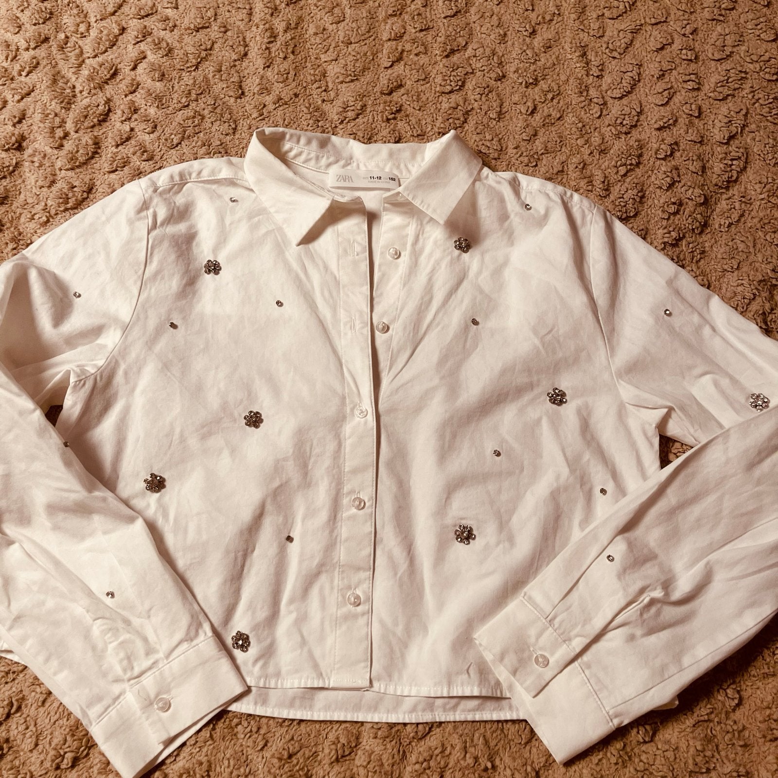 Zara Witte Blouse met Bloemen en Parelmoer Knopen, Ophalen of Verzenden, Zo goed als nieuw, Maat 34 (XS) of kleiner, Wit