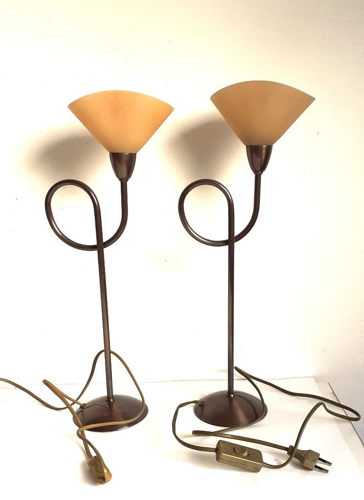 2 vintage design bronzen tafellampen jaren 60 van Herda, Ophalen