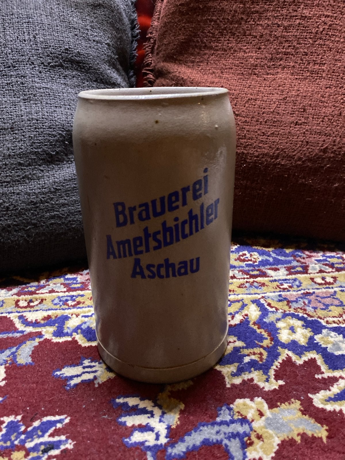 Oude 1 liter bierpul - Brouwerij Ametsbichler Aschau, Antiek en Kunst, Ophalen of Verzenden