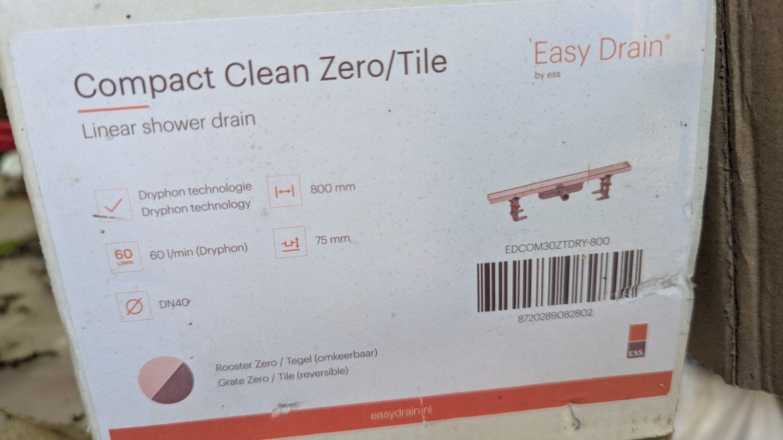 Easy Drain tegelrooster - Compact Clean Zero/Tile, Ophalen, Nieuw, Douche