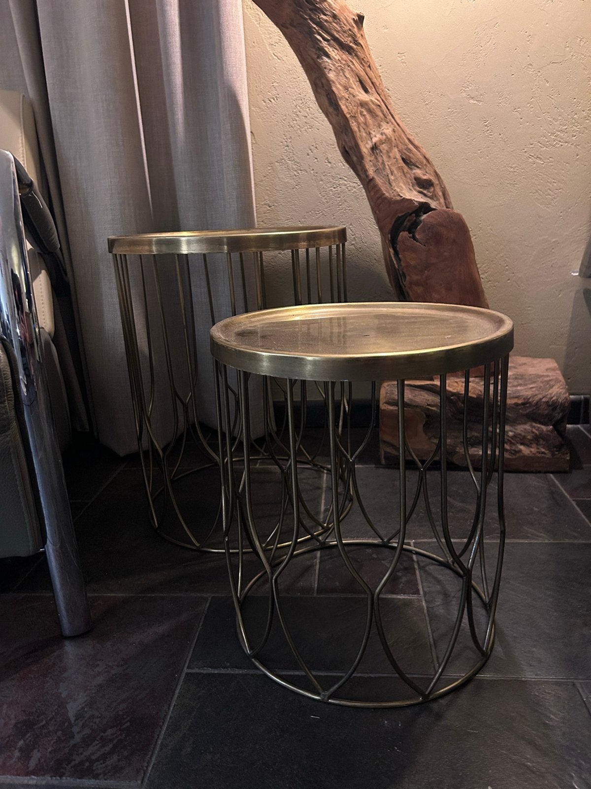 Set van 3 gouden bijzettafels - Metaal, Ophalen, Minder dan 45 cm, Minder dan 55 cm, Metaal of Aluminium