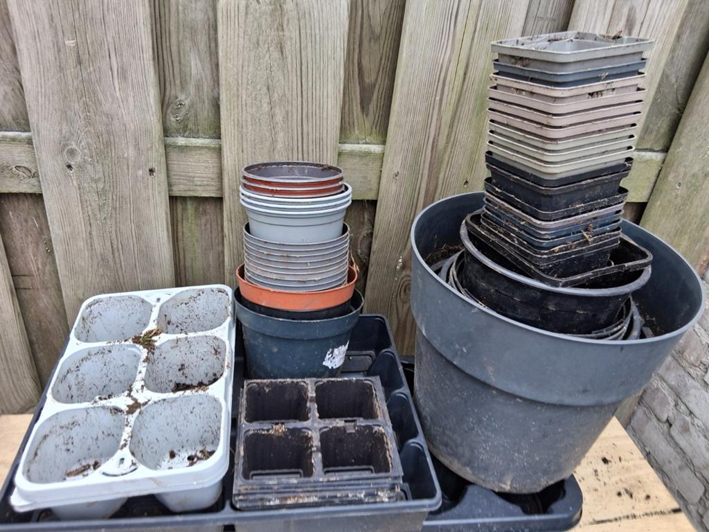 Ca 75 gebruikte bloem en zaai potten / trays GRATIS OPHALEN, Ophalen, Kunststof, Gebruikt, Minder dan 40 cm