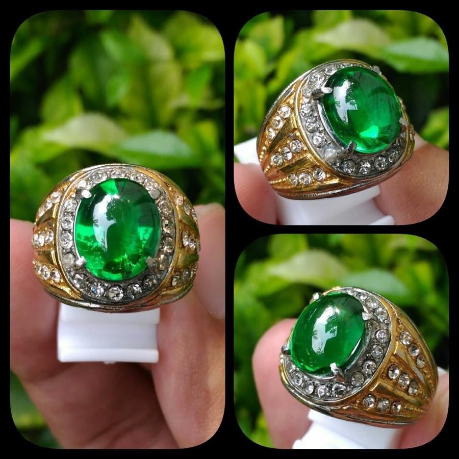 Luxe ring met groene aquamarijn ovaal cabochon CAR21, Sieraden, Tassen en Uiterlijk, Ringen, Overige materialen, 20 of groter