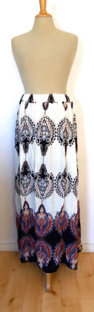 Aparte lange print rok! M, Kleding | Dames, Rokken, Maat 38/40 (M), Verzenden, Wit, Zo goed als nieuw