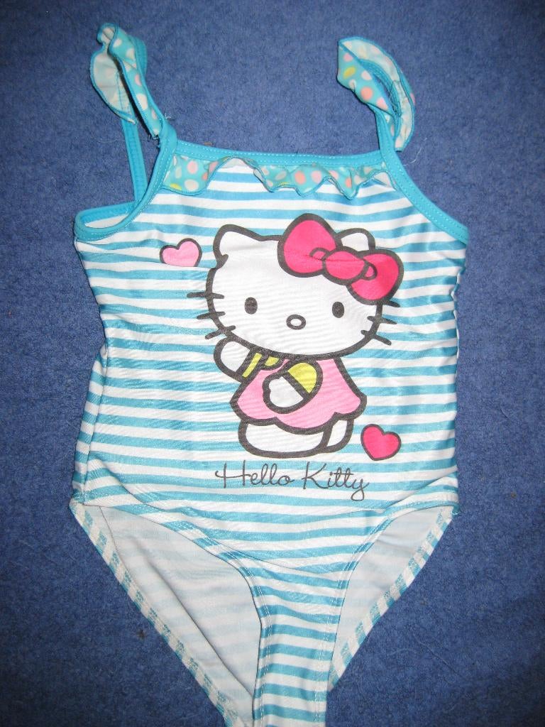 Hello Kitty badpak, 98, turkoise/wit gestreepd, Ophalen of Verzenden, Zo goed als nieuw, Meisje, Sport- of Zwemkleding