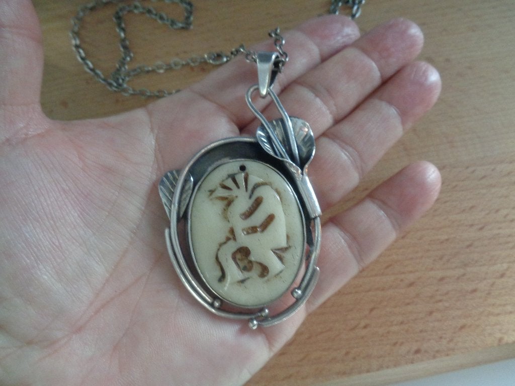 zilveren ketting met Hopi Navajo Kokopelli hanger [835], Met hanger, Verzenden, Zo goed als nieuw, Zilver