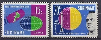 Suriname Luchtpost 33b/34b postfris Ruimtevaart 1961, Ophalen of Verzenden, Postfris