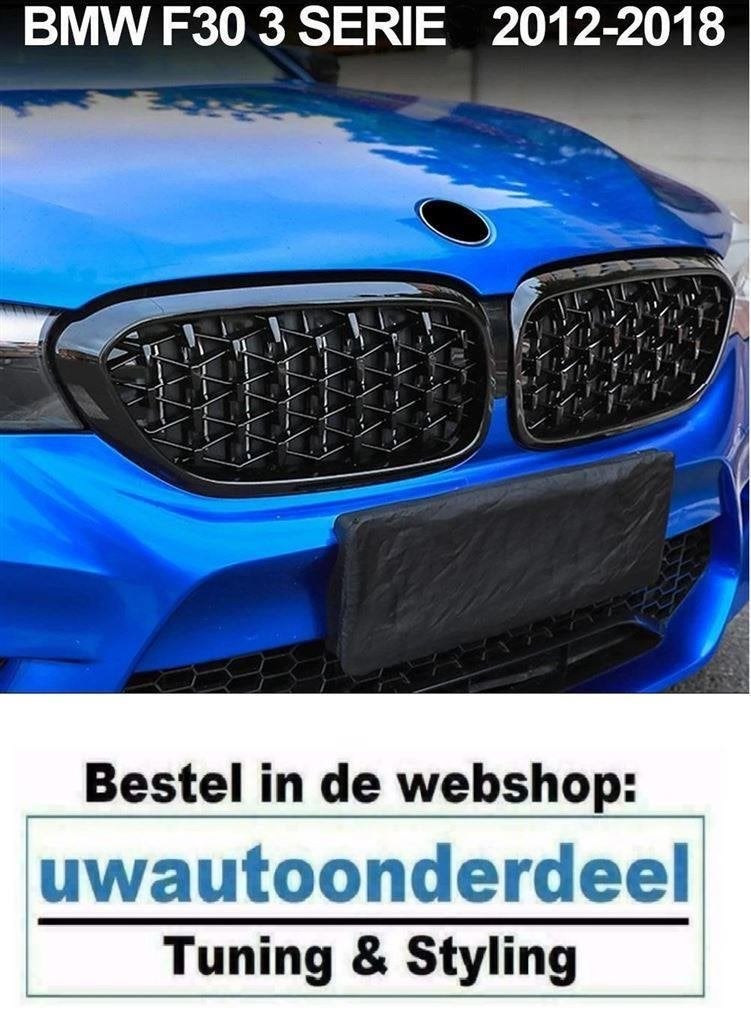 Grill Diamond Hoogglans Zwart Voor BMW 3 serie F30 F31, Verzenden
