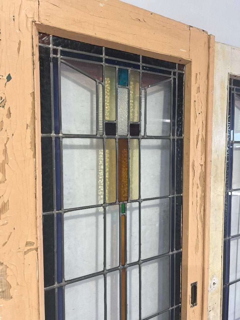 Oude set glas in lood deuren met heel mooi motief, Doe-het-zelf en Verbouw, Deuren en Horren, 120 cm of meer, Binnendeur, Ophalen of Verzenden