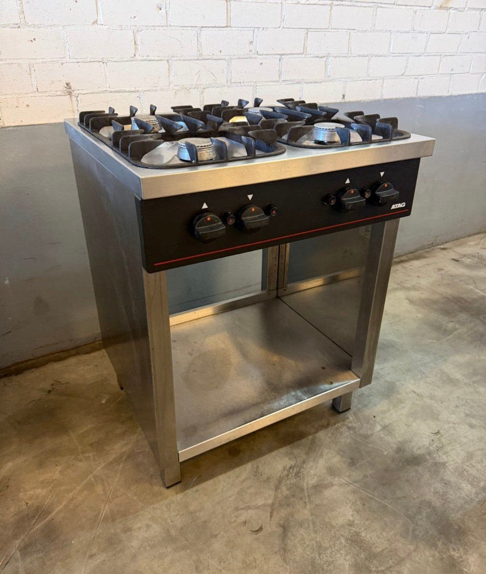Horeca ATAG RVS Gasfornuis 4 Pitten met Open Onderbouw, Ophalen, Gebruikt, 60 cm of meer, 4 kookzones