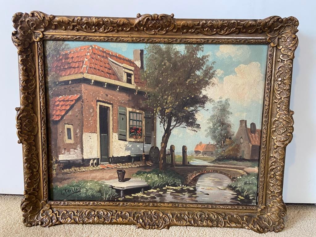 Huis aan het water ,olieverf op doek ,gesigneerd 48x38, Ophalen
