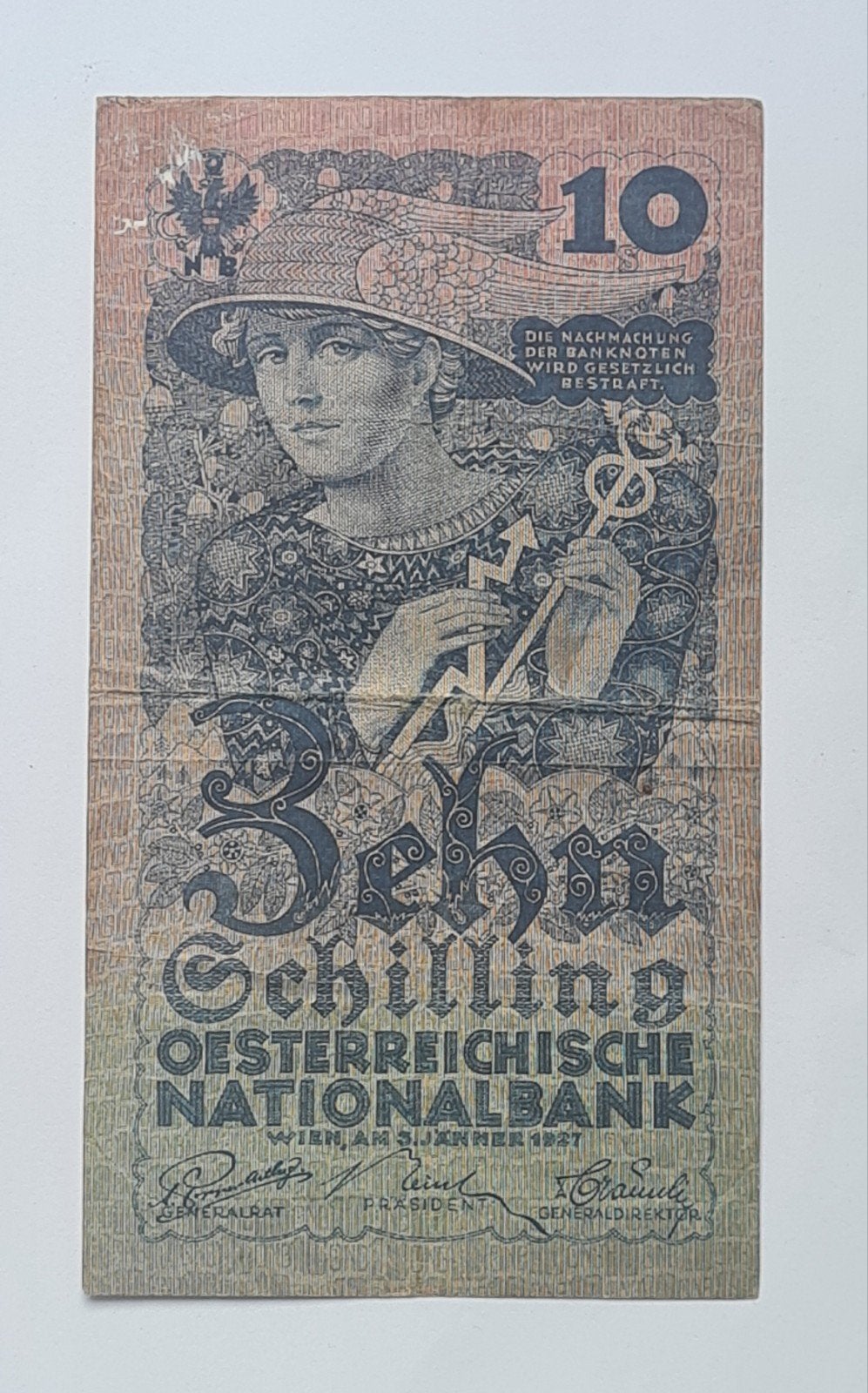 Oostenrijks bankbiljet van 10 Schilling uit 1927., Postzegels en Munten, Bankbiljetten | Europa | Niet-Eurobiljetten, Ophalen of Verzenden
