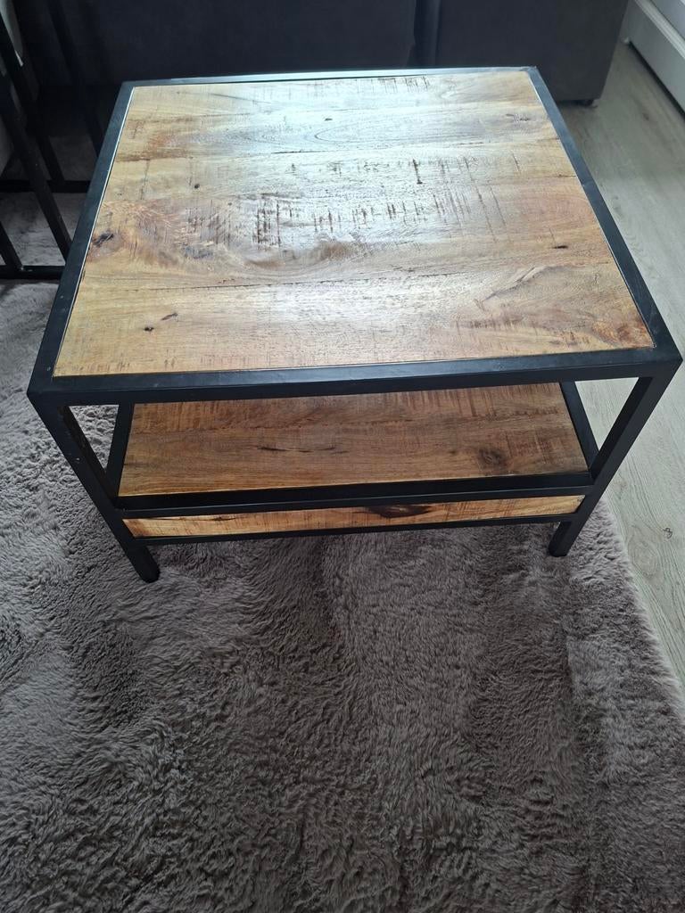 Salontafel industrieel mangohout en metaal, Gebruikt, 50 tot 100 cm, Vierkant, 50 tot 100 cm