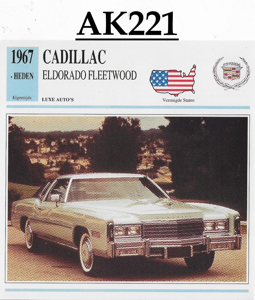 Ak221 autokaart cadillac eldorado fleetwood ( 1967 ), Ophalen of Verzenden, Zo goed als nieuw, Auto's