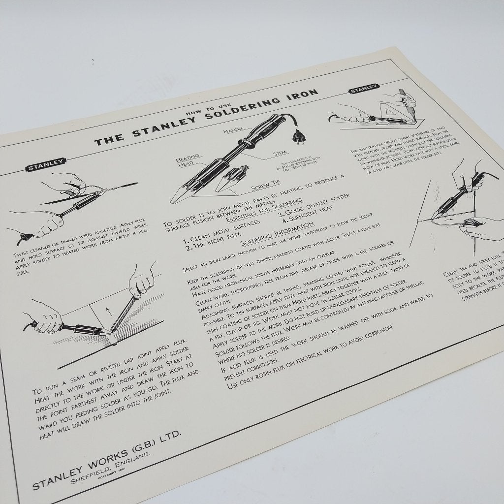 Stanley Instructie Poster: Soldering Iron, Ophalen of Verzenden