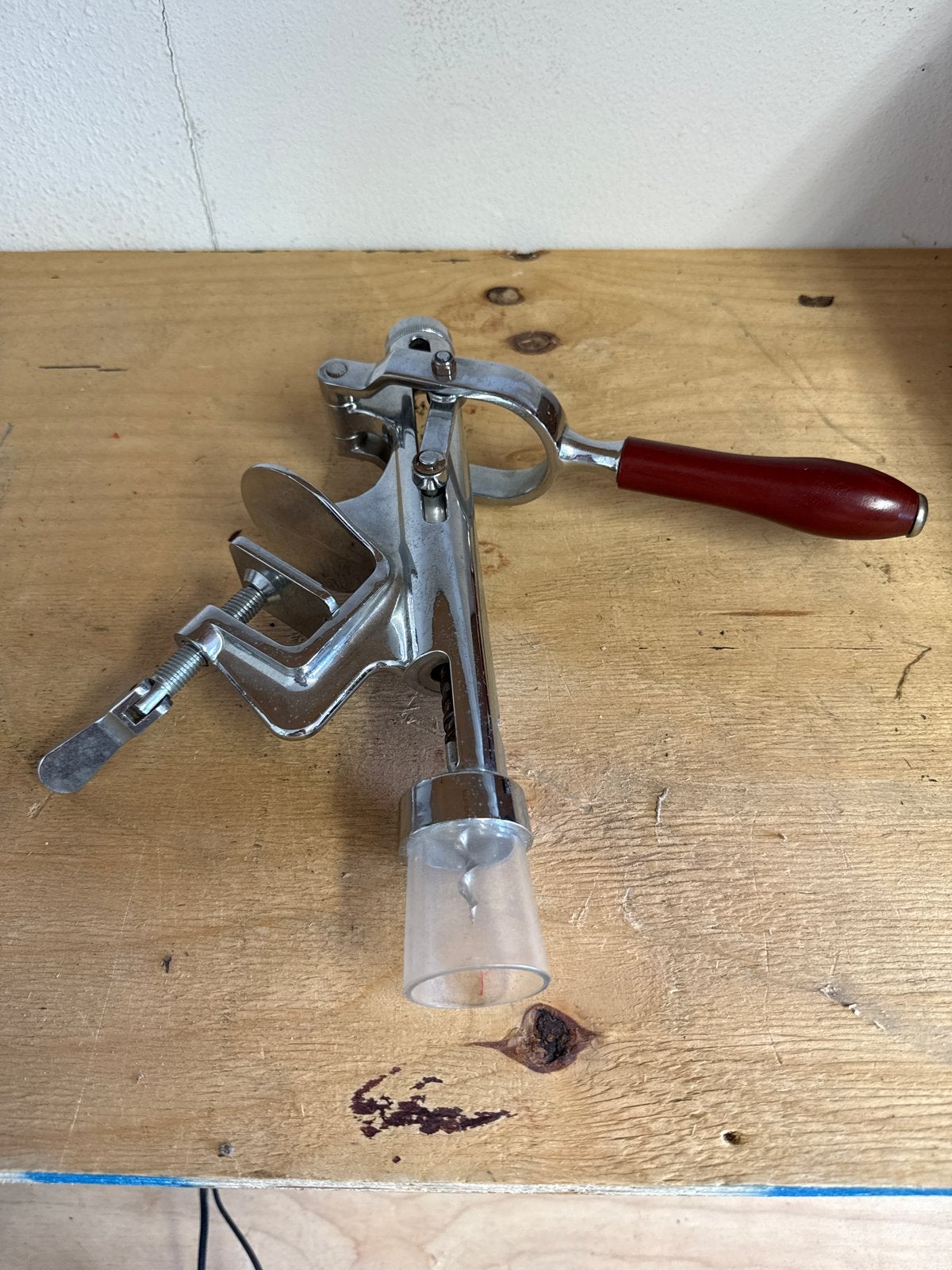 Vintage Tafelkurkentrekker met Klem - Chroom & Hout, Antiek en Kunst, Ophalen of Verzenden