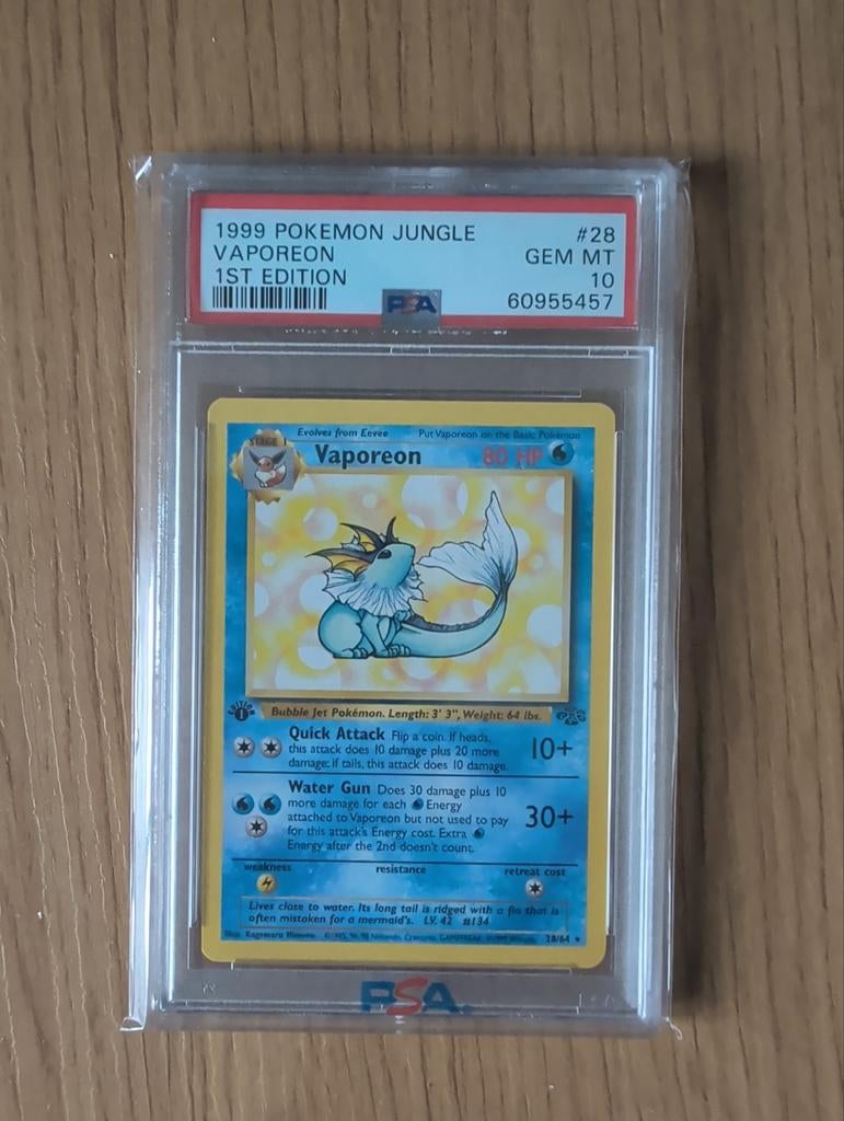 Vaporeon 1st edition PSA 10, Ophalen of Verzenden, Zo goed als nieuw