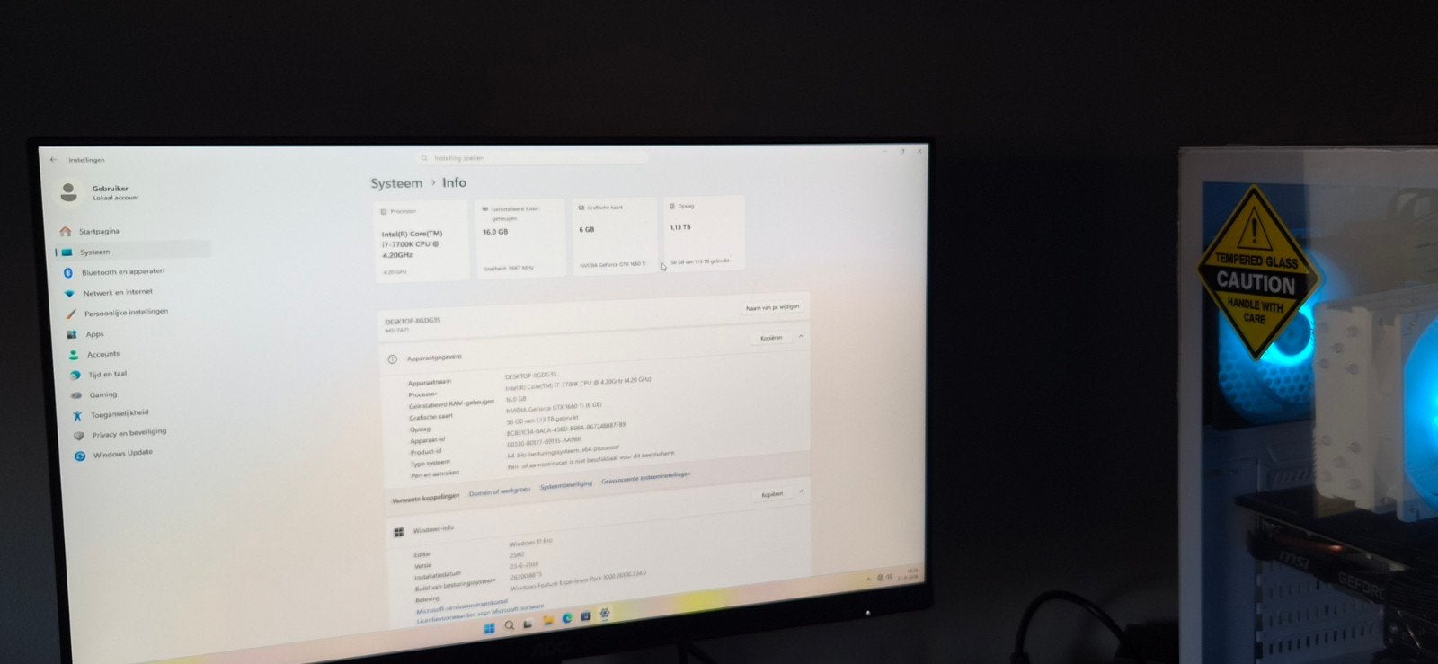 Gaming-pc | i7-7700K | GTX 1660ti 6GB | 16GB | 1.24TB, Computers en Software, 1.24TB, Refurbished, Ophalen of Verzenden, Gaming