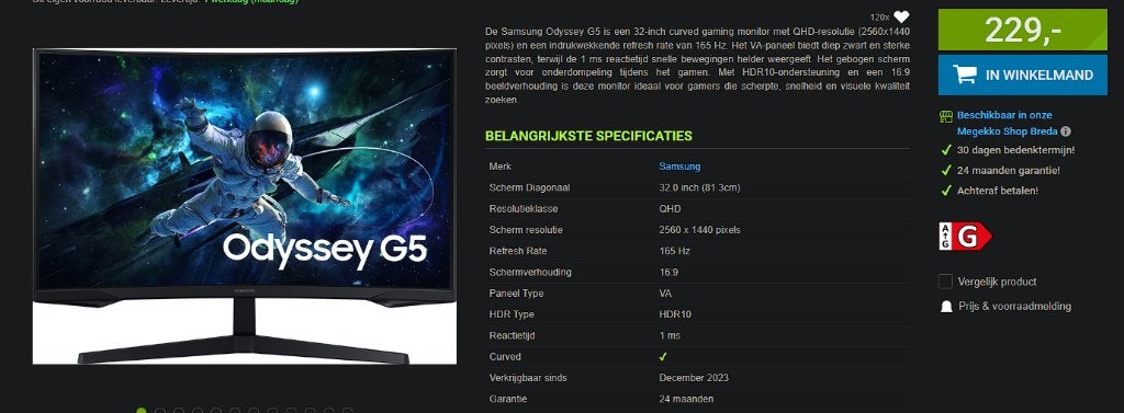 LC32G5xT Curved Monitor, Gebruikt, VA, Ophalen of Verzenden, DisplayPort
