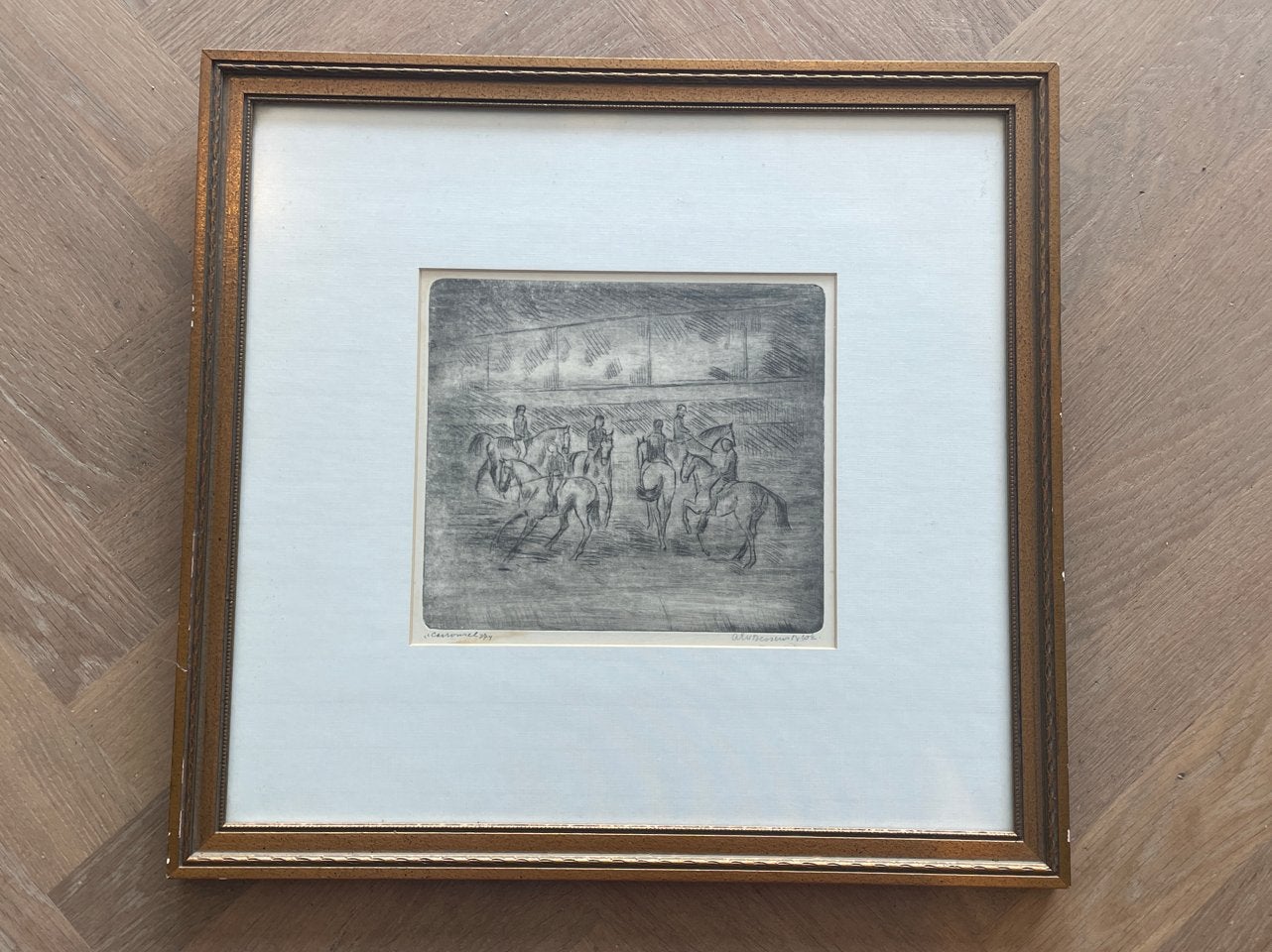 Ets van paarden en ruiters - ‘Carrousel’ uit 1974, Dagelijks leven, Ophalen of Verzenden, Gesigneerd, 1950 - 1999