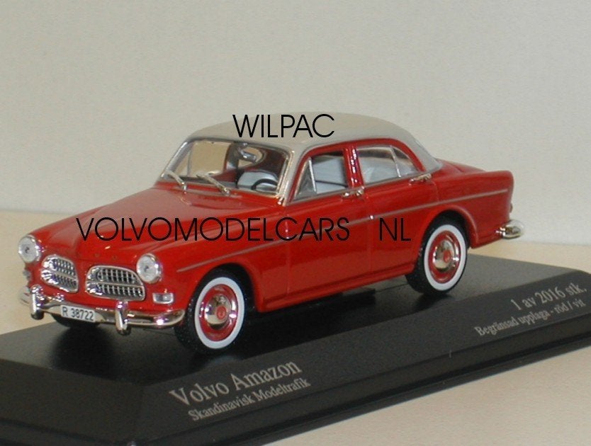 Volvo . Amazon 1959 4 deurs rood / wit dak 1:43. Minichamps., Ophalen of Verzenden, Nieuw, Auto, MiniChamps