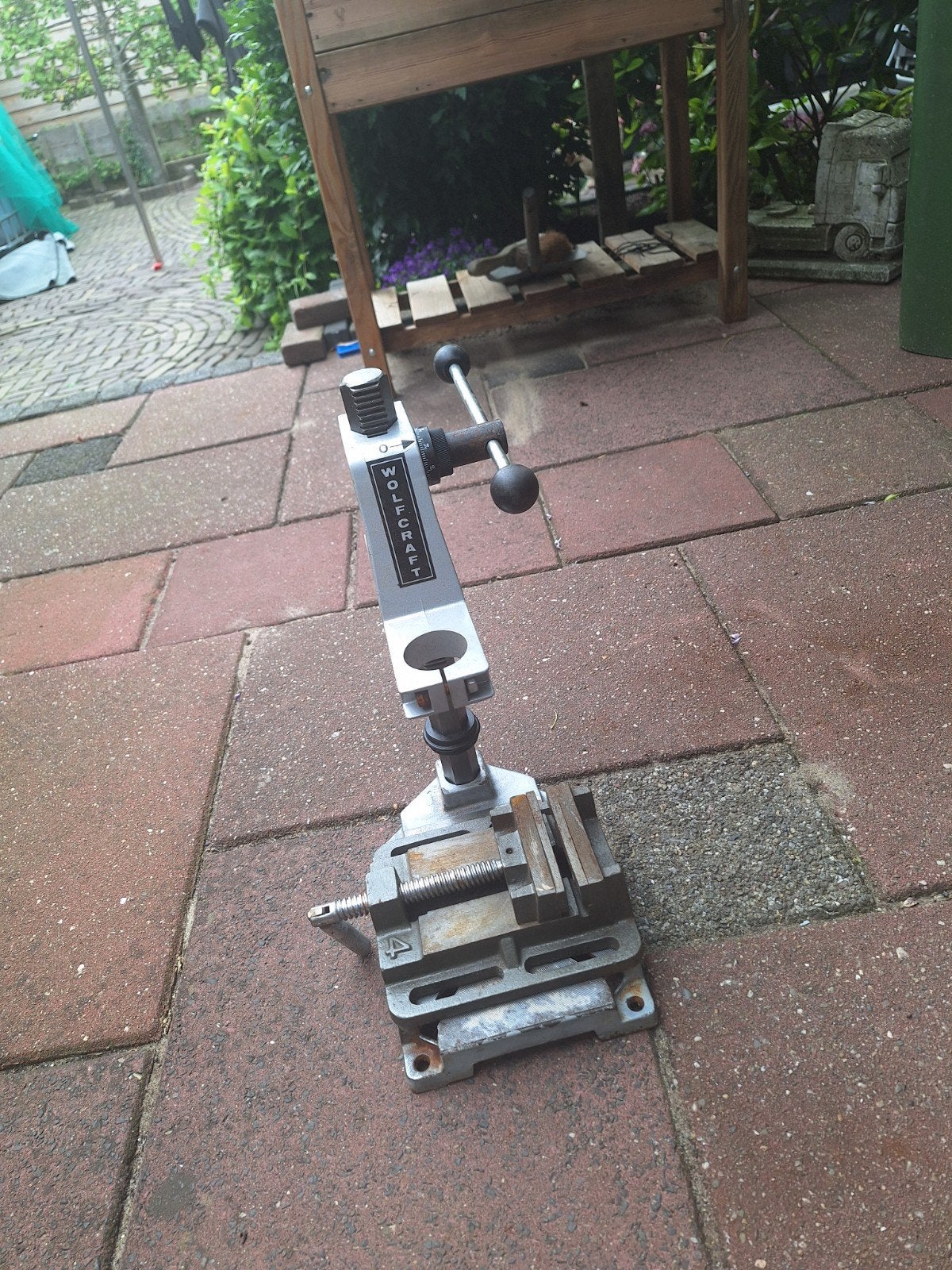 Wolfcraft boorstandaard met bankschroef - goede staat, Ophalen, Gebruikt, Bankschroef, Overige merken