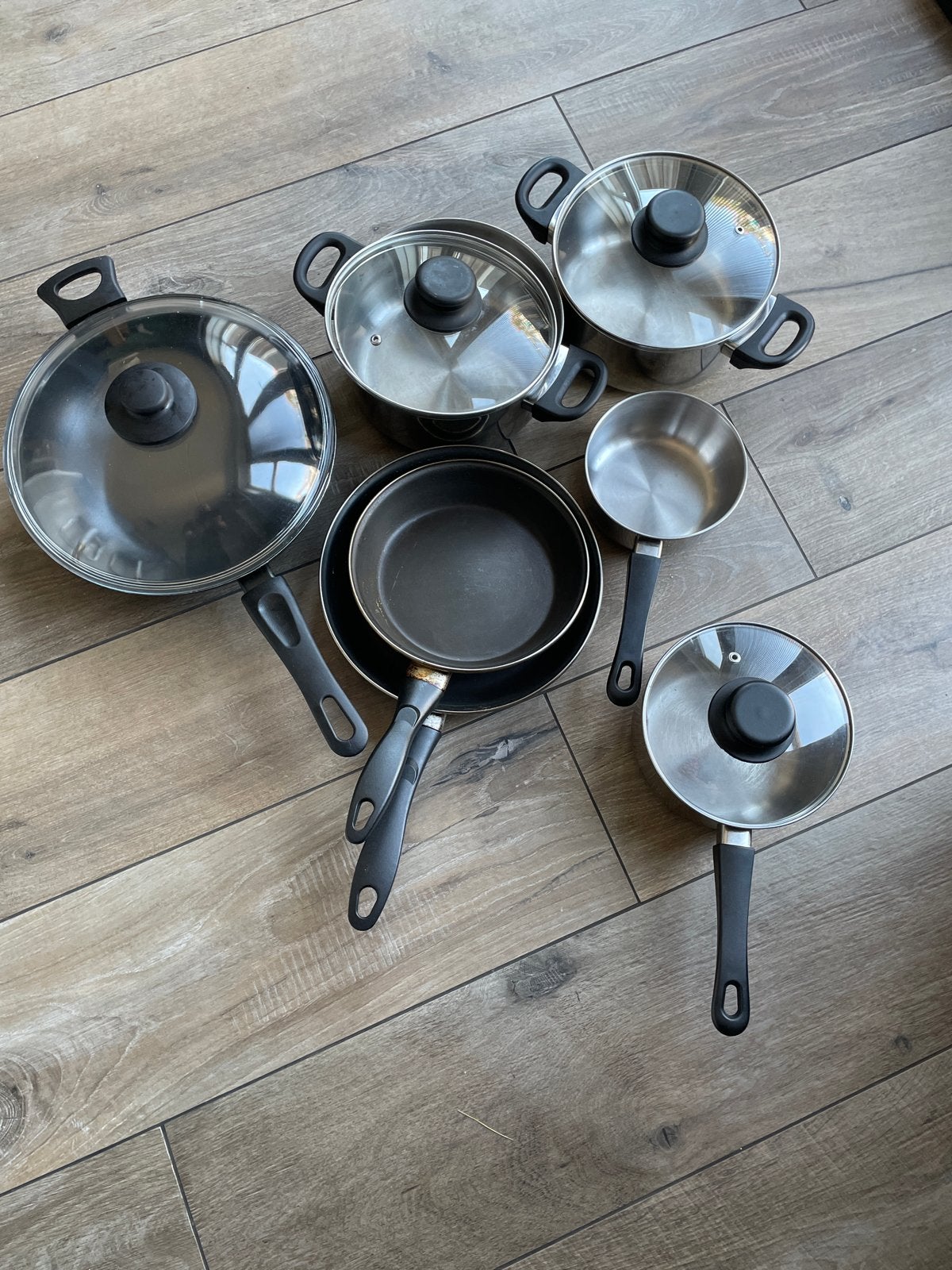Pannenset voor starters - Ideaal voor op kamers!, Ophalen, Gebruikt, Met deksel, Pannenset