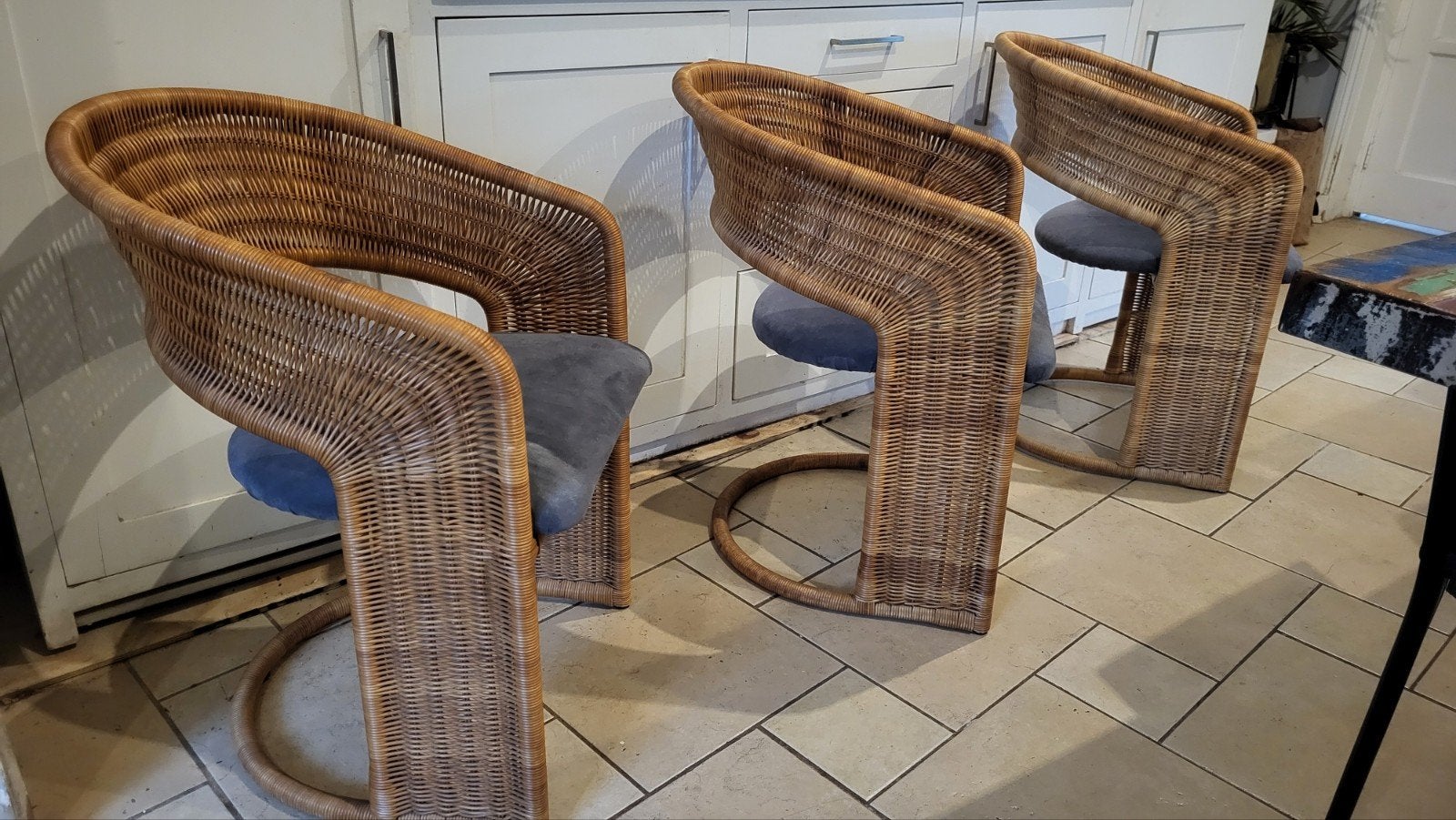 vintage Rattan Dining chairs Luit van der Helm 1980

Afmetin, Ophalen, Gebruikt, Riet of Rotan, Design rotan Luit van der Helm