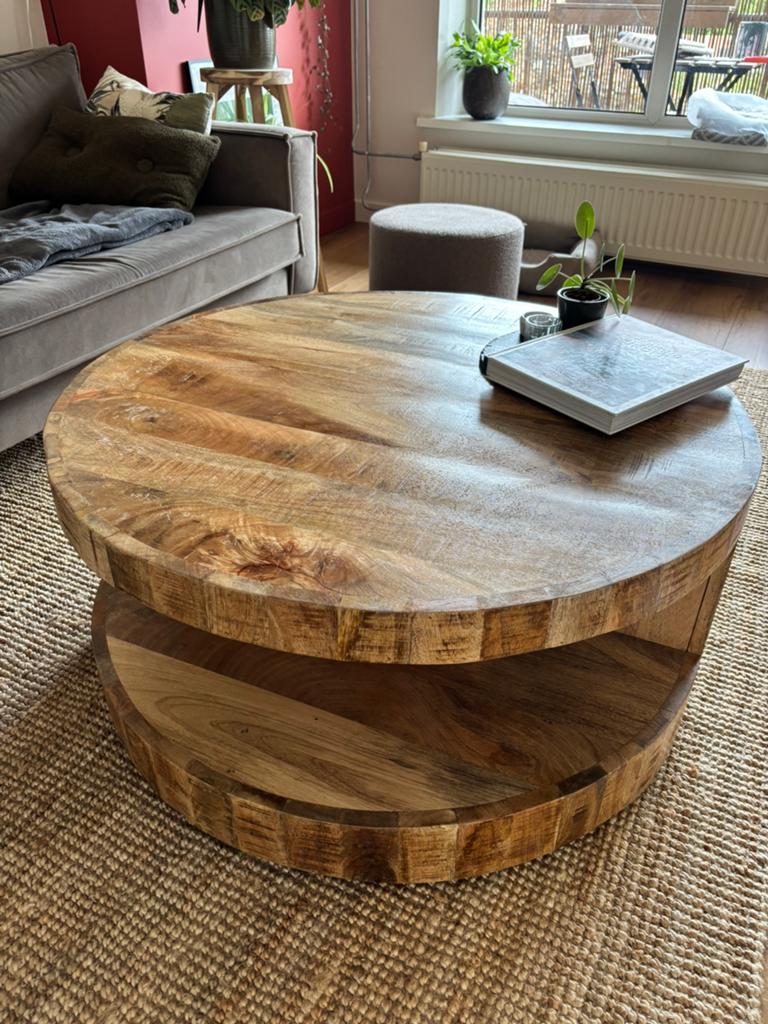 Unieke salon tafel van mango hout, Ophalen, 100 tot 150 cm, Rond, 50 tot 100 cm