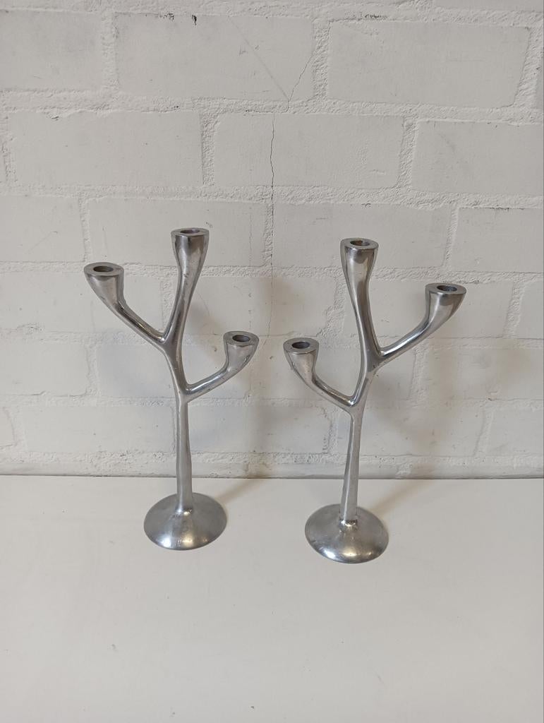 Set van 2 metalen kandelaars, boomvormig, Ophalen of Verzenden