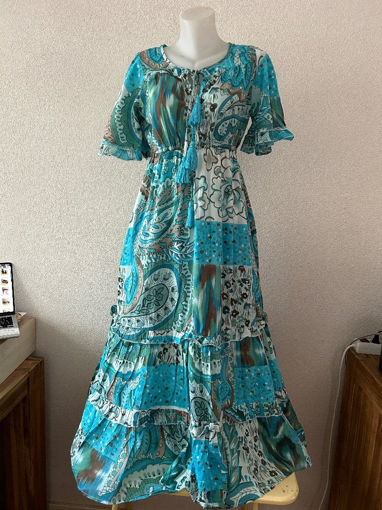 Boho Maxi-jurk Sumitra Free Size, Blauw, Maat 42/44 (L), Ophalen of Verzenden, Onder de knie