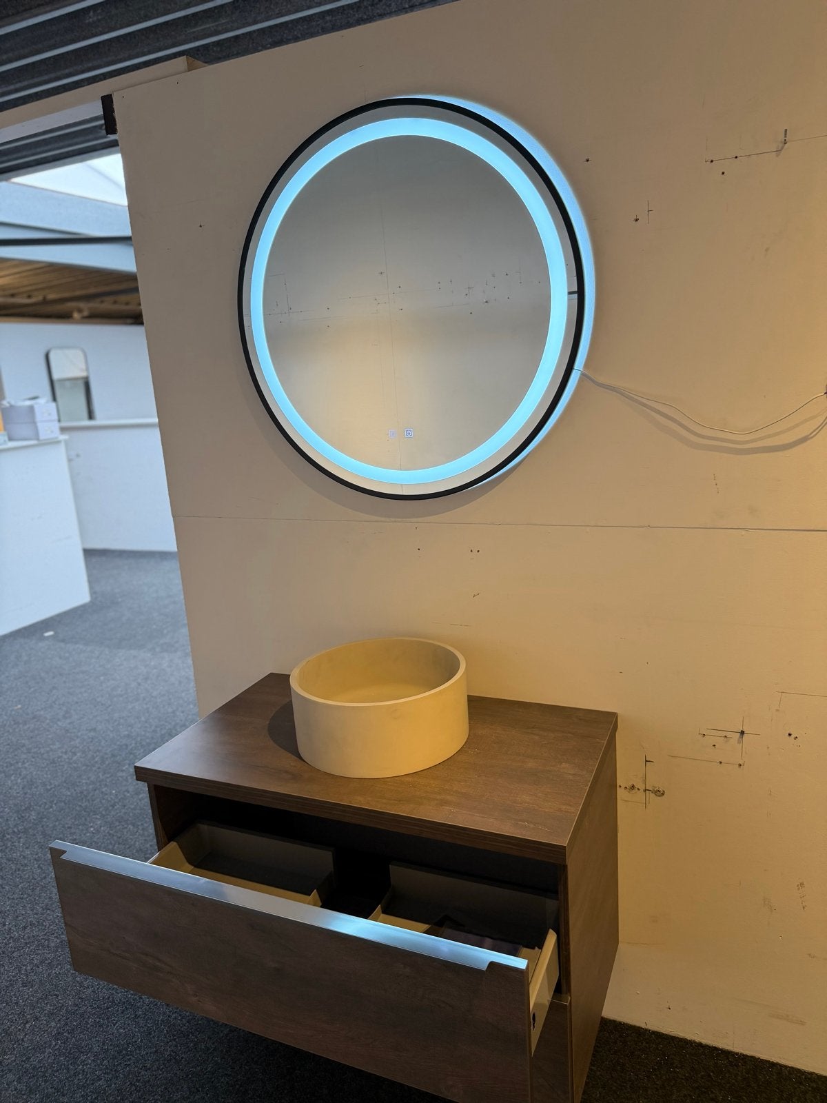 Badkamermeubel 80 cm met opbouw beton zand waskom, Huis en Inrichting, Badkamer | Badkamermeubels, Ophalen of Verzenden, Nieuw