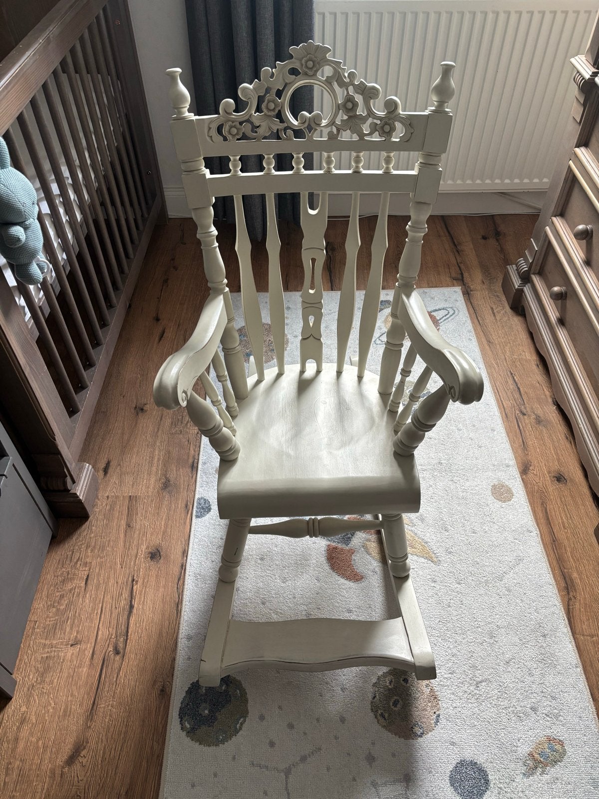 Brocante Kinder Schommelstoel - Crème Wit Hout, Ophalen