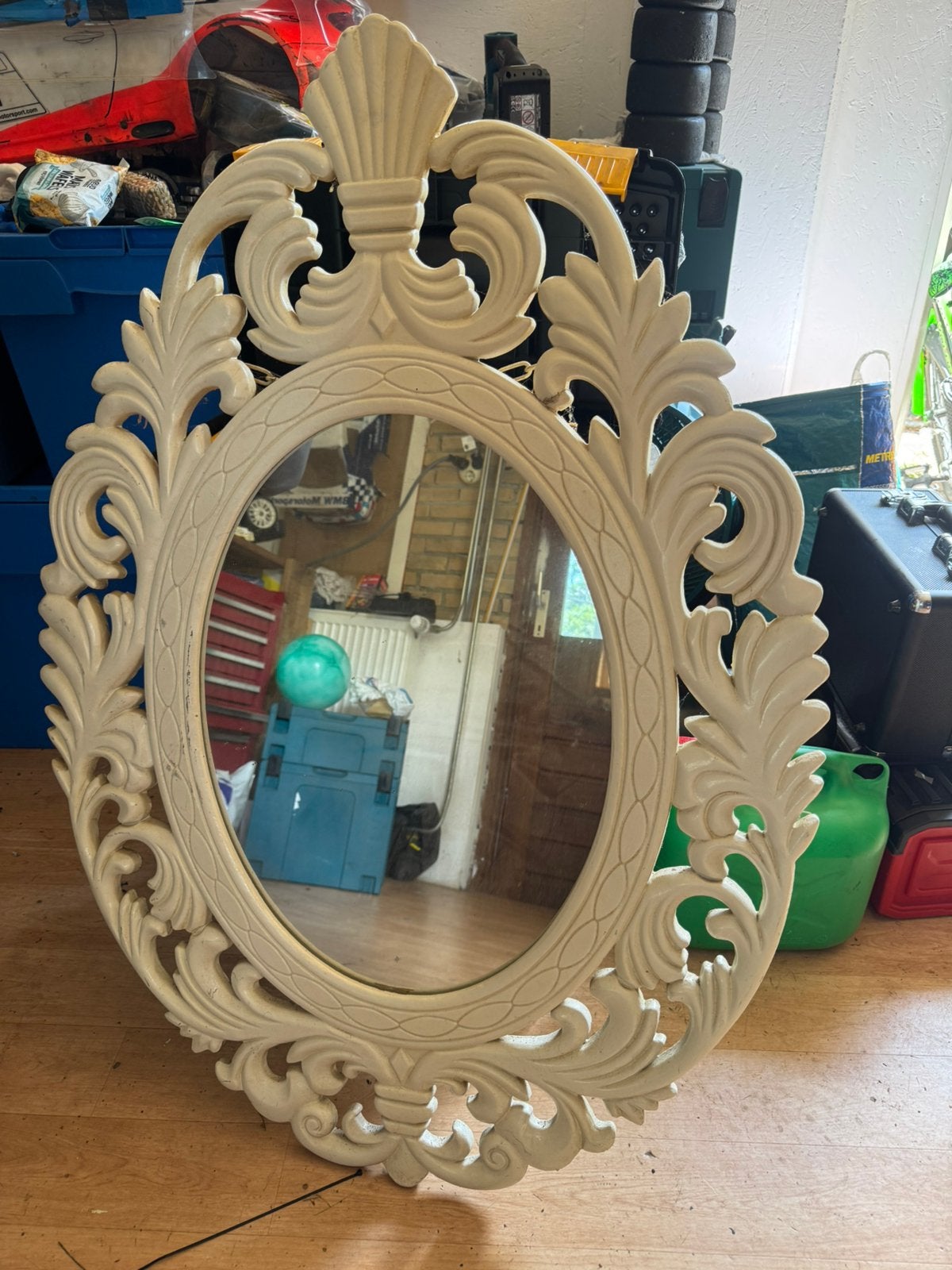 Brocante houten spiegel, Ophalen, Minder dan 50 cm, Zo goed als nieuw, Minder dan 100 cm
