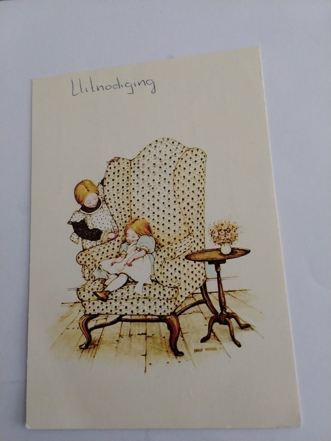 Vintage uitnodiging met illustratie van Holly Hobbie-stijl, Verzamelen, Ophalen of Verzenden