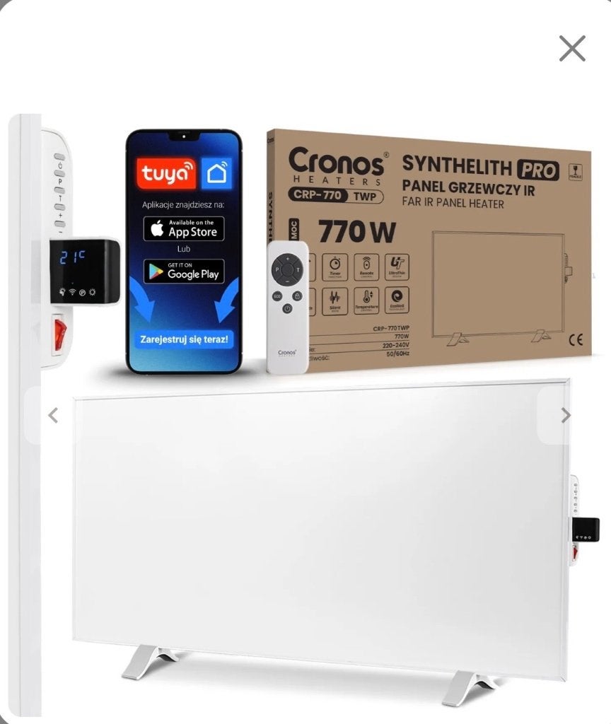 Infrarood verwarmingspaneel 770W met Wi-Fi, Ophalen, 30 tot 80 cm, 500 tot 800 watt, Hoog rendement (Hr)