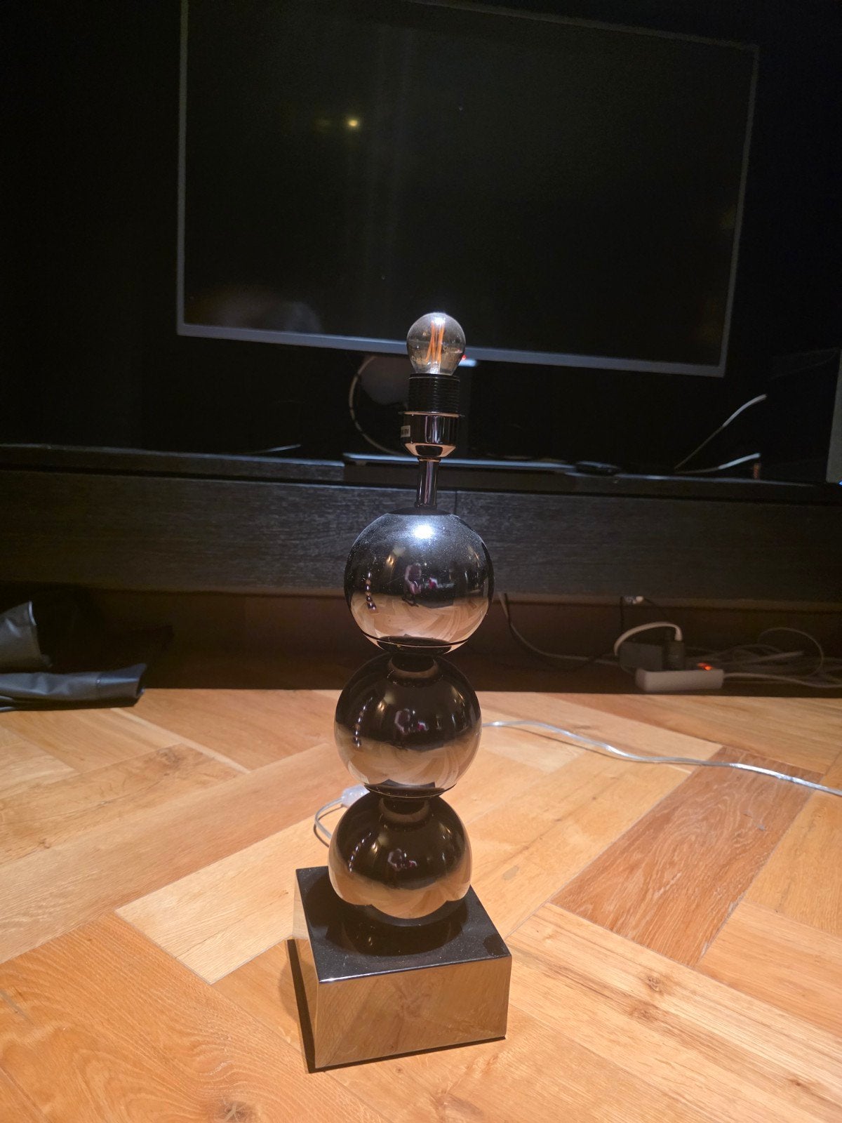 Moderne tafellamp met 3 bollen, zwart/chroom, Ophalen, Zo goed als nieuw, Overige materialen